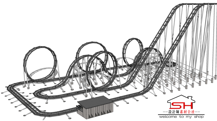 儿童游乐园场过山车摩天轮跳楼机城堡水上乐园设施设备小品su模型 第11张