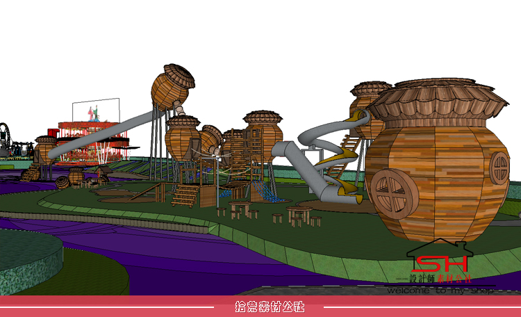 户外儿童游乐主题公园景区童趣亲子活动区娱乐设施小品SU模型素材 第4张
