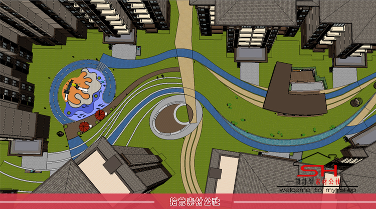 sketchup高层住宅居住小区中庭轴线景观设计儿童宠物乐园SU模型 第22张