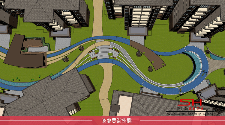 sketchup高层住宅居住小区中庭轴线景观设计儿童宠物乐园SU模型 第23张