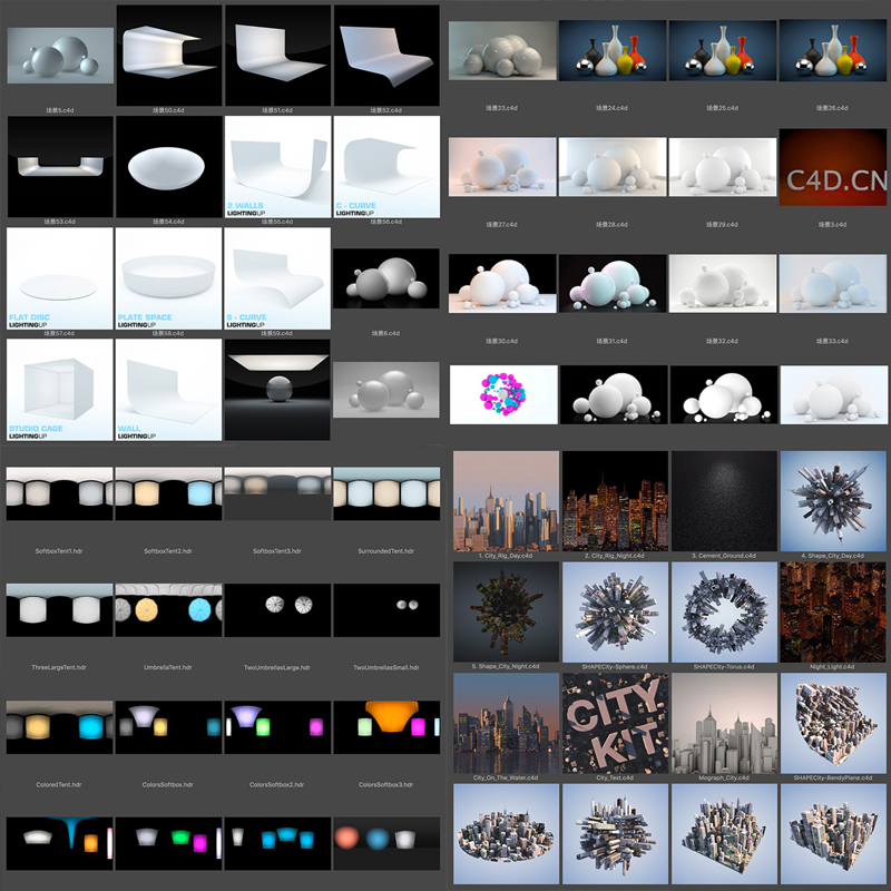 GSG灰猩猩灯光材质全套预设C4D环境hdr贴图69个常用环境灯光YS005