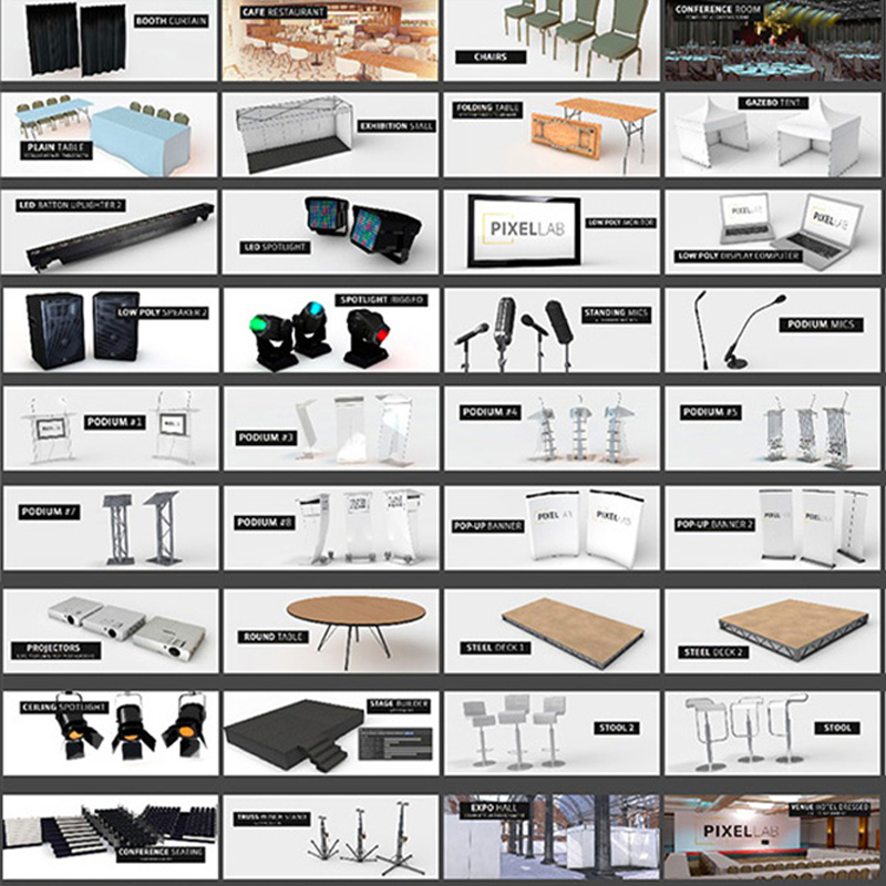 舞台灯光座椅展会麦克会议酒席大厅C4D模型预设3D立体素材 MX122图片