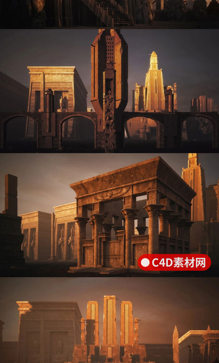 fbx/obj/max古代国外远古时代外星文明建筑C4D模型合集3D素材R247 第3张