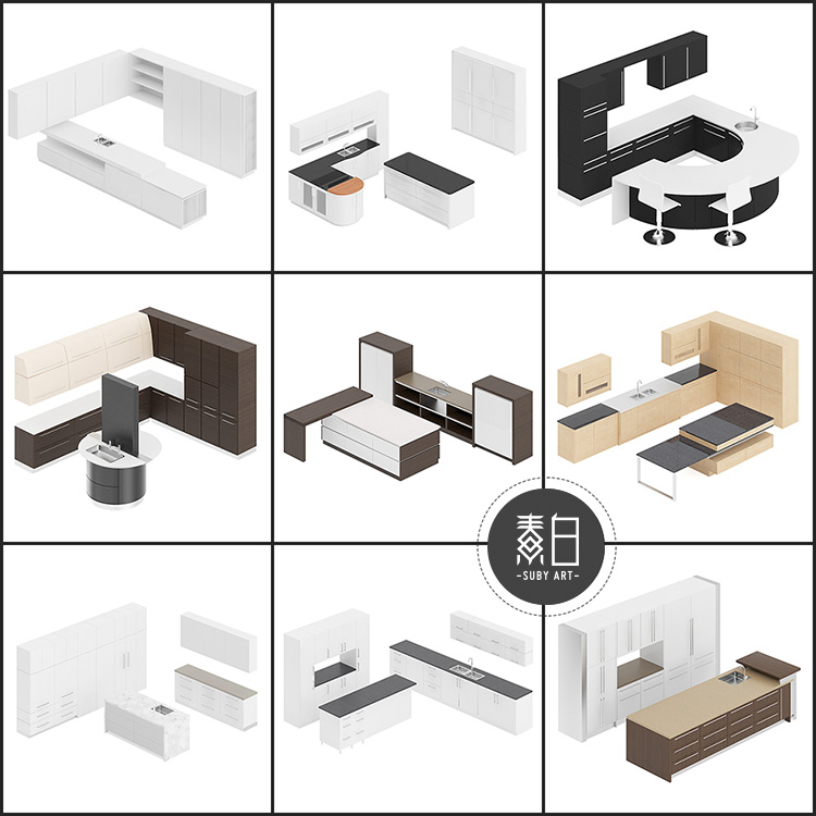 1647厨房橱柜21套整体厨具C4D模型合集现代室内设计3D素材 第2张