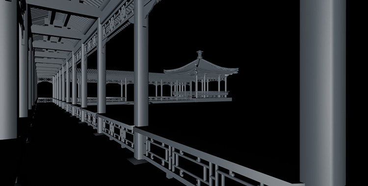 中国风古建景观模型长廊凉亭C4D模型创意场景3D模型素材A807 第3张