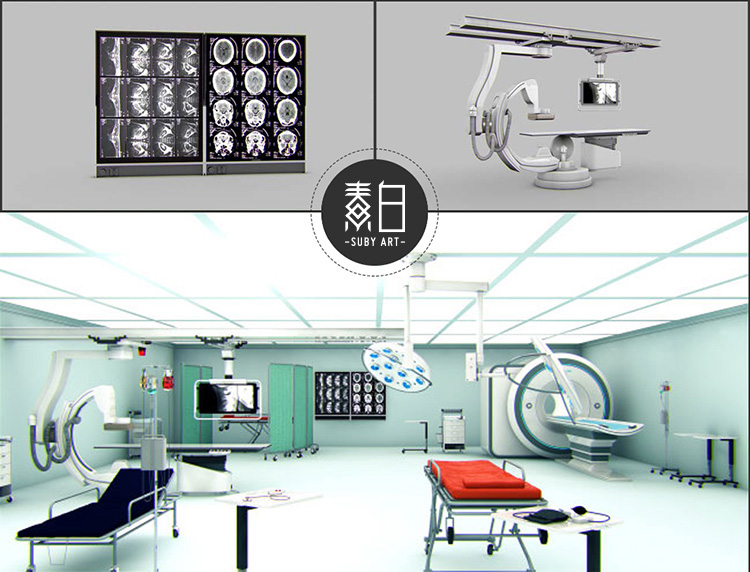 C4D医疗医院器械模型病床听诊器CT设备血压监测3D模型预设A787 第2张