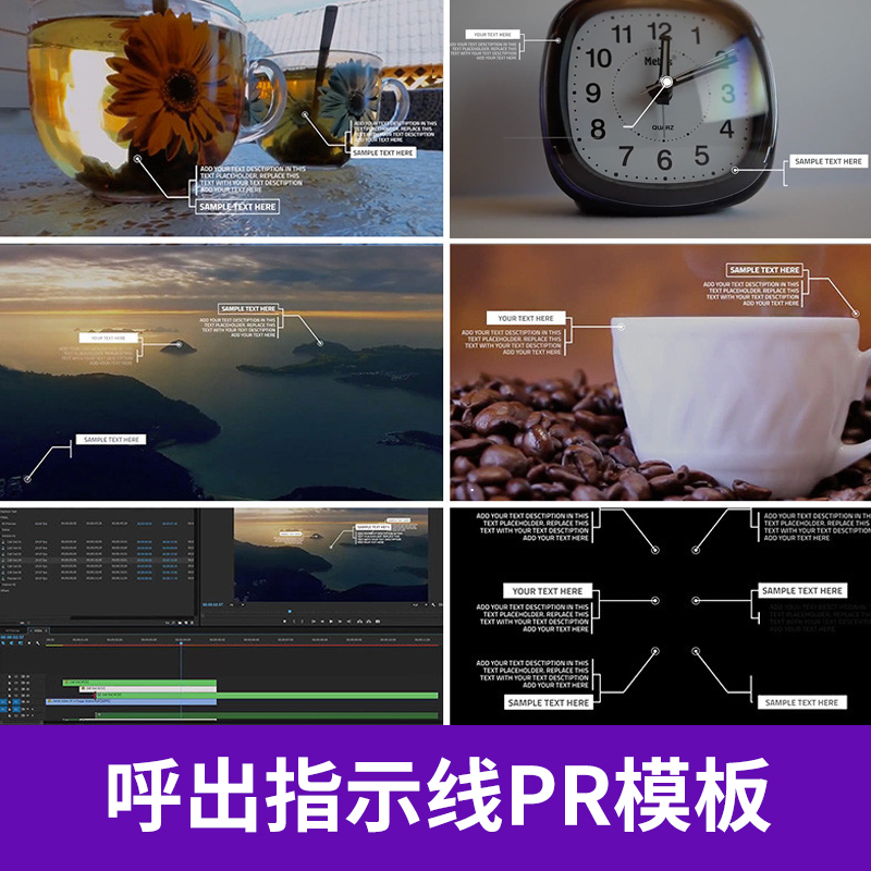 PR模板字幕 呼出指示线文字信息标题动画 视频特效素材 AE027图片