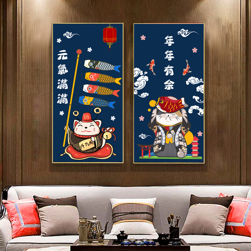 餐厅创意招财猫日式料理店和风三联画挂画装饰画画芯高清素材图库 第13张