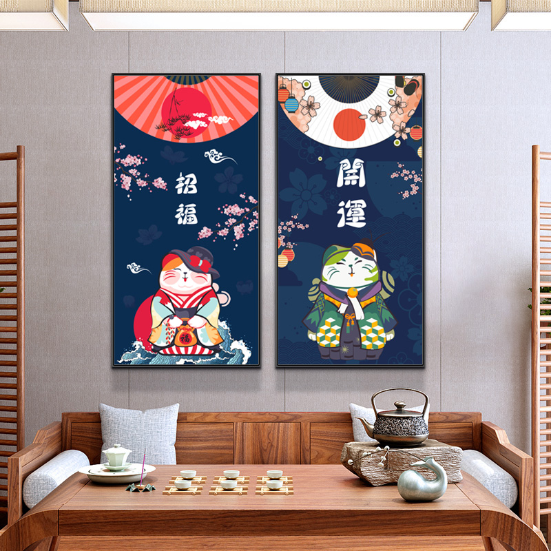 餐厅创意招财猫日式料理店和风三联画挂画装饰画画芯高清素材图库 第18张