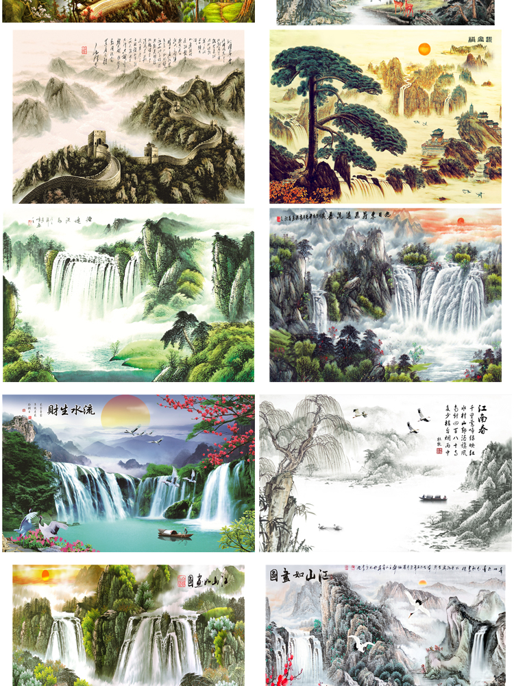 高清山水壁画背景墙素材 新中式国画装饰画图库水墨风景意境图片 第6张