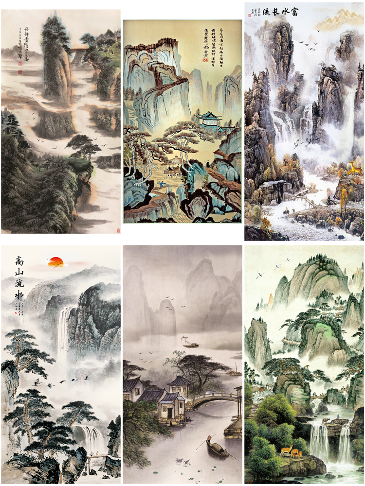 高清山水壁画背景墙素材 新中式国画装饰画图库水墨风景意境图片 第19张