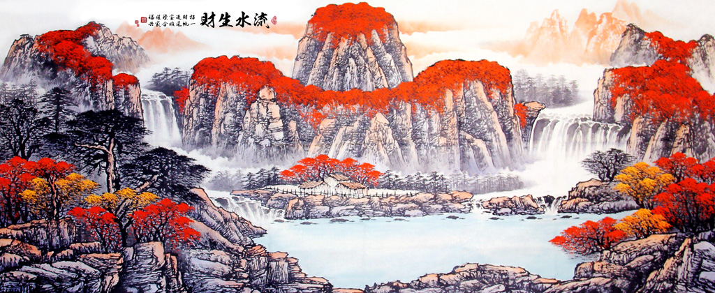 新中式鸿运当头山水水墨画高山流水背景墙壁画装饰画高清素材图库 第15张