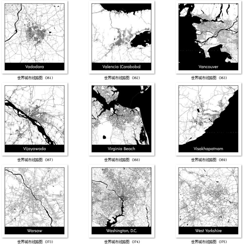 世界城市地图道路线路图PS矢量图黑白简约装饰画画芯高清素材图库 第15张