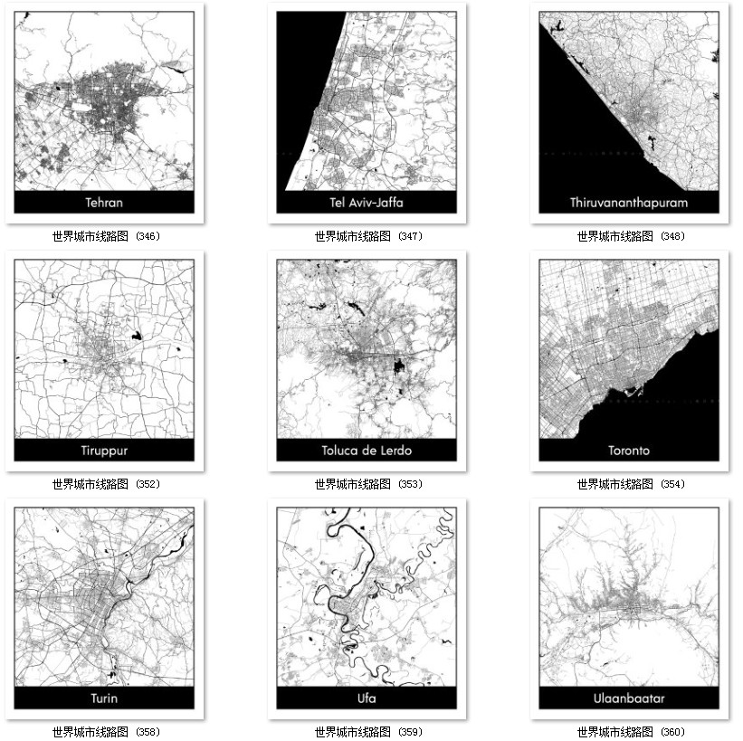 世界城市地图道路线路图PS矢量图黑白简约装饰画画芯高清素材图库 第16张