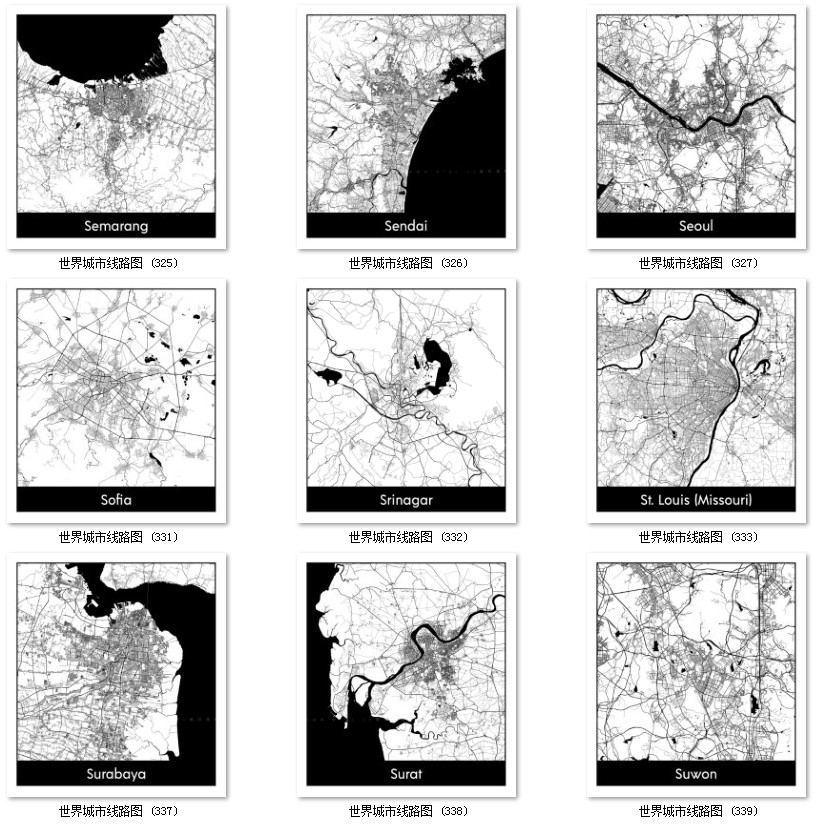 世界城市地图道路线路图PS矢量图黑白简约装饰画画芯高清素材图库 第19张