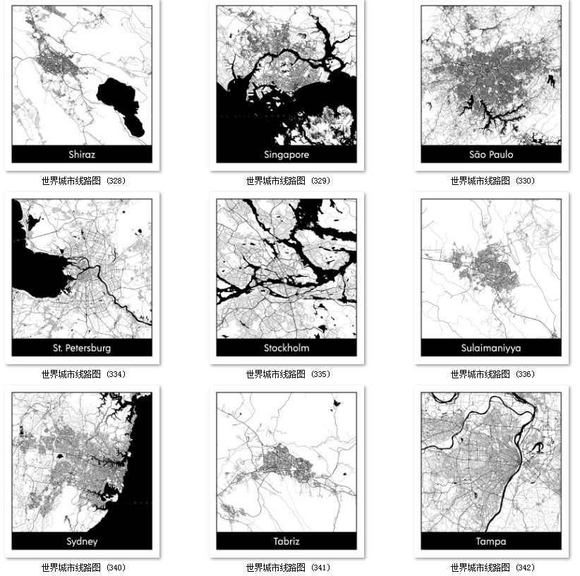 世界城市地图道路线路图PS矢量图黑白简约装饰画画芯高清素材图库 第18张