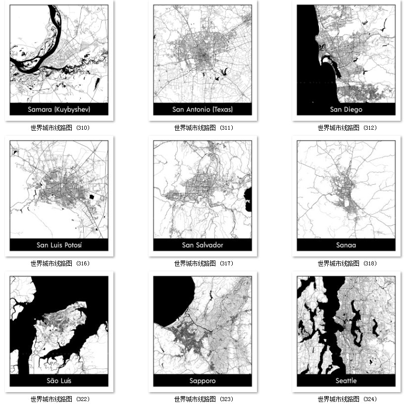 世界城市地图道路线路图PS矢量图黑白简约装饰画画芯高清素材图库 第20张