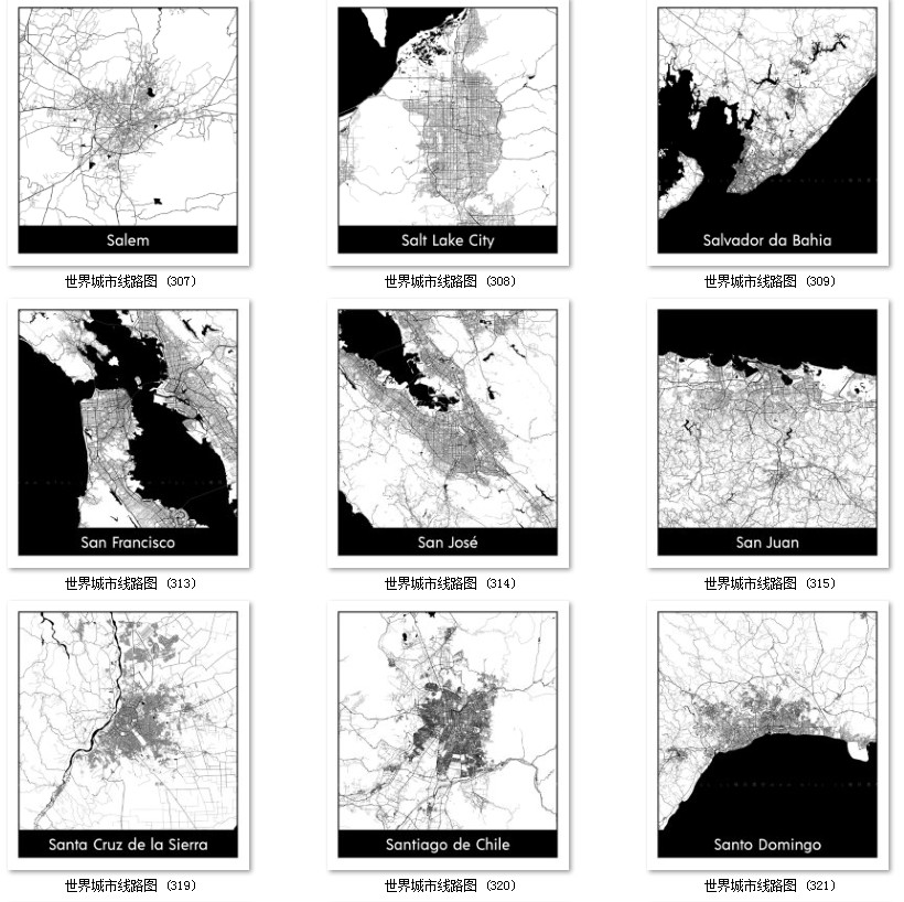 世界城市地图道路线路图PS矢量图黑白简约装饰画画芯高清素材图库 第21张
