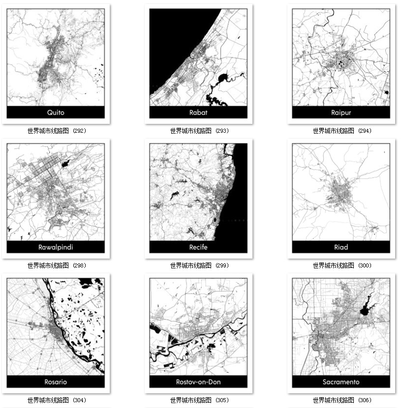 世界城市地图道路线路图PS矢量图黑白简约装饰画画芯高清素材图库 第22张