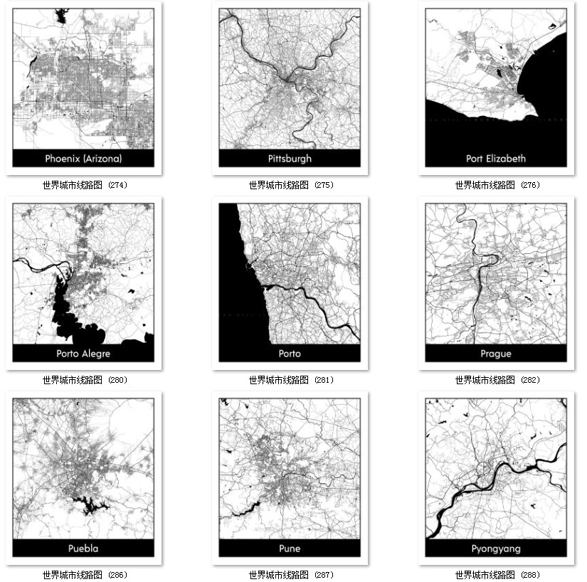 世界城市地图道路线路图PS矢量图黑白简约装饰画画芯高清素材图库 第24张