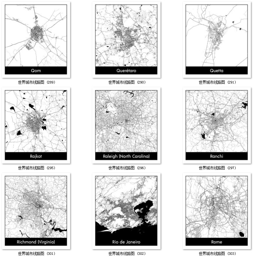 世界城市地图道路线路图PS矢量图黑白简约装饰画画芯高清素材图库 第23张
