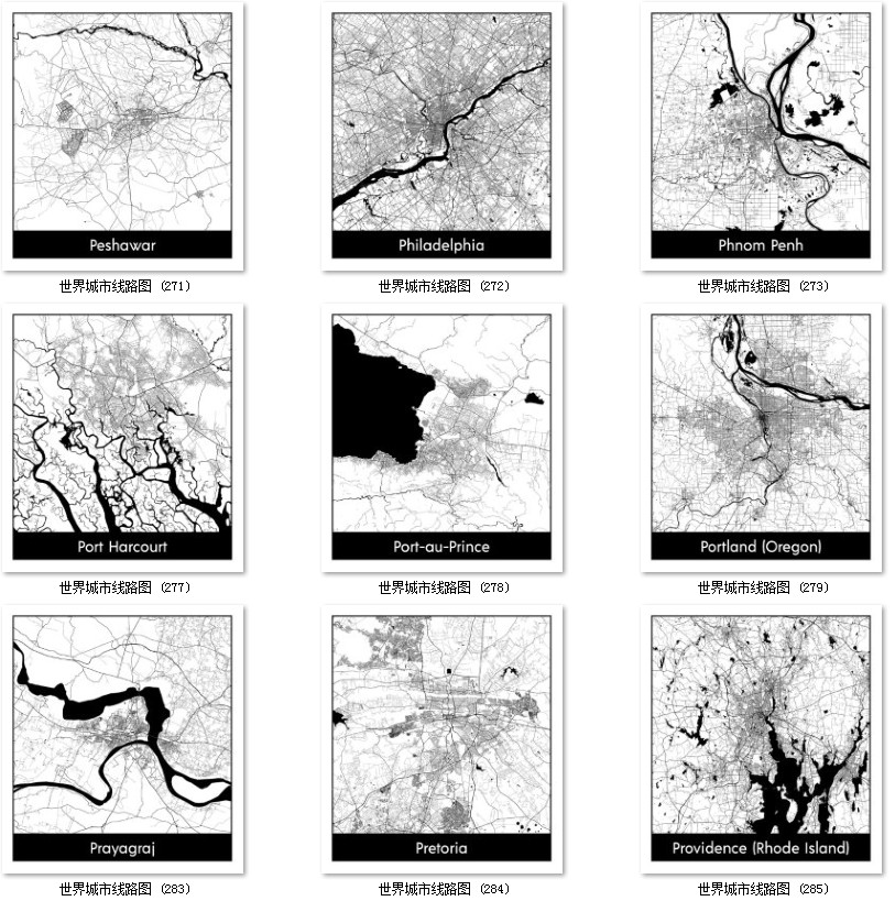 世界城市地图道路线路图PS矢量图黑白简约装饰画画芯高清素材图库 第25张