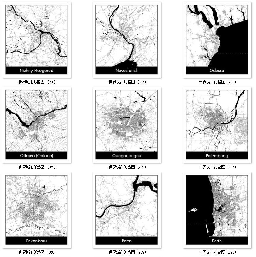 世界城市地图道路线路图PS矢量图黑白简约装饰画画芯高清素材图库 第26张