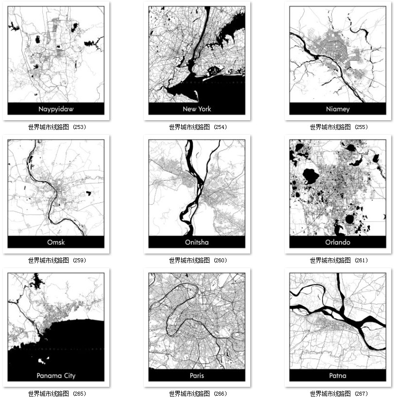 世界城市地图道路线路图PS矢量图黑白简约装饰画画芯高清素材图库 第27张