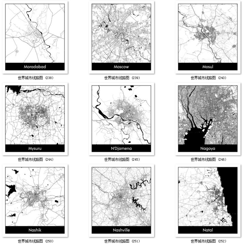 世界城市地图道路线路图PS矢量图黑白简约装饰画画芯高清素材图库 第28张