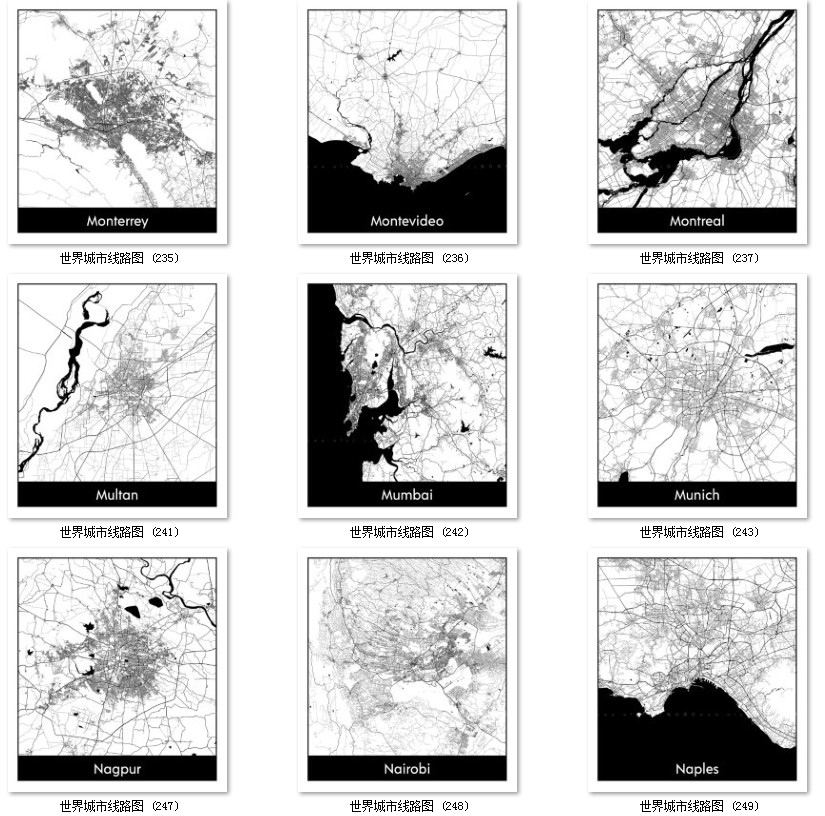 世界城市地图道路线路图PS矢量图黑白简约装饰画画芯高清素材图库 第29张