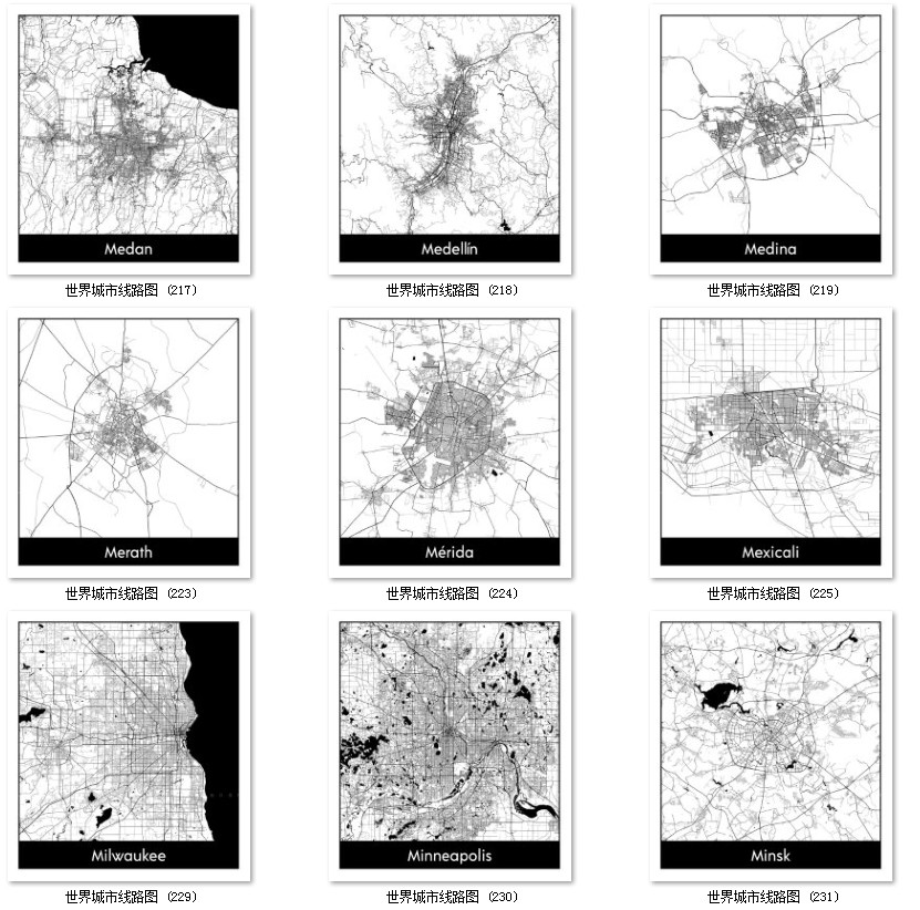 世界城市地图道路线路图PS矢量图黑白简约装饰画画芯高清素材图库 第30张