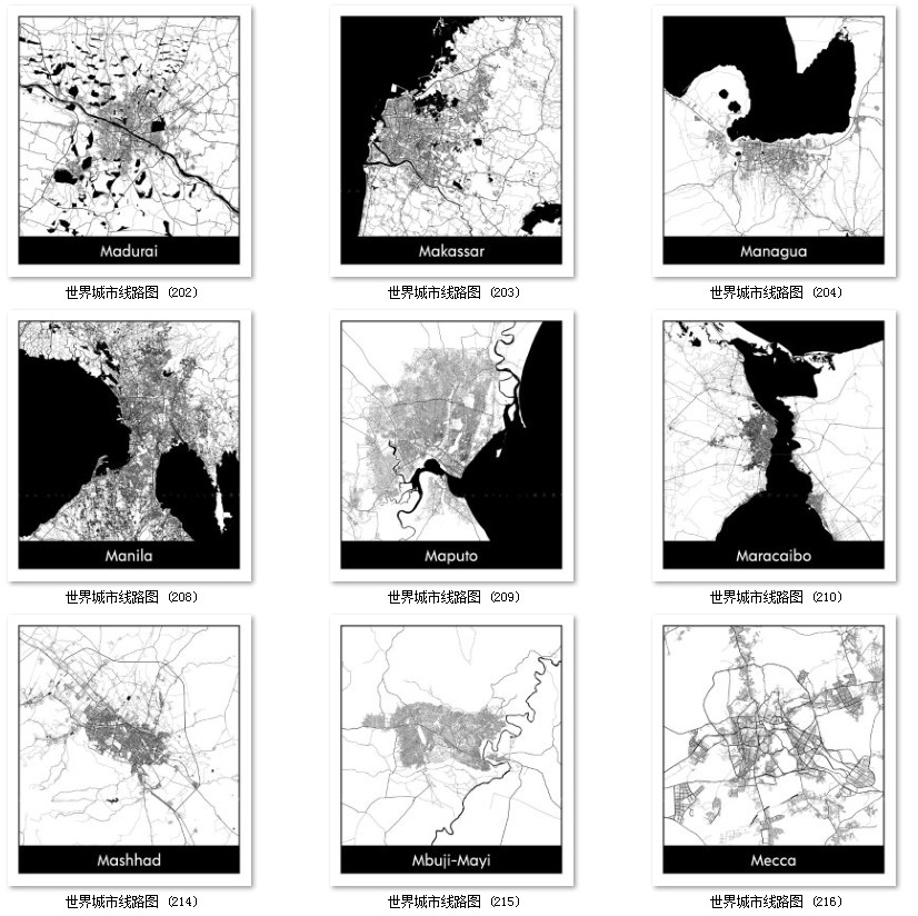 世界城市地图道路线路图PS矢量图黑白简约装饰画画芯高清素材图库 第32张