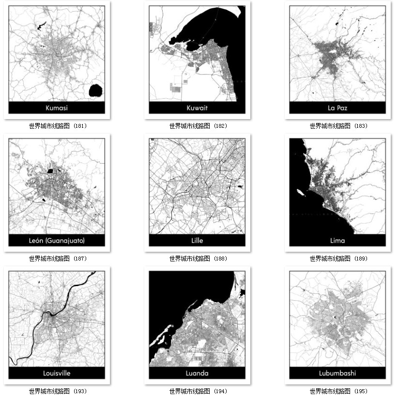 世界城市地图道路线路图PS矢量图黑白简约装饰画画芯高清素材图库 第35张