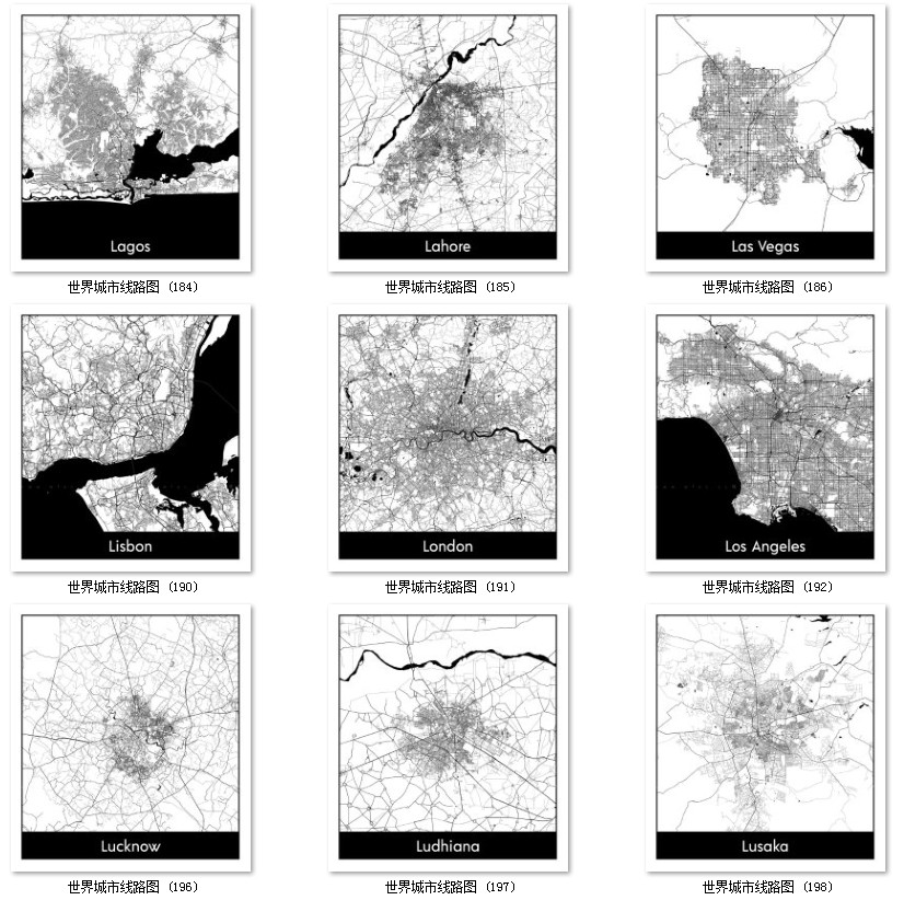 世界城市地图道路线路图PS矢量图黑白简约装饰画画芯高清素材图库 第34张