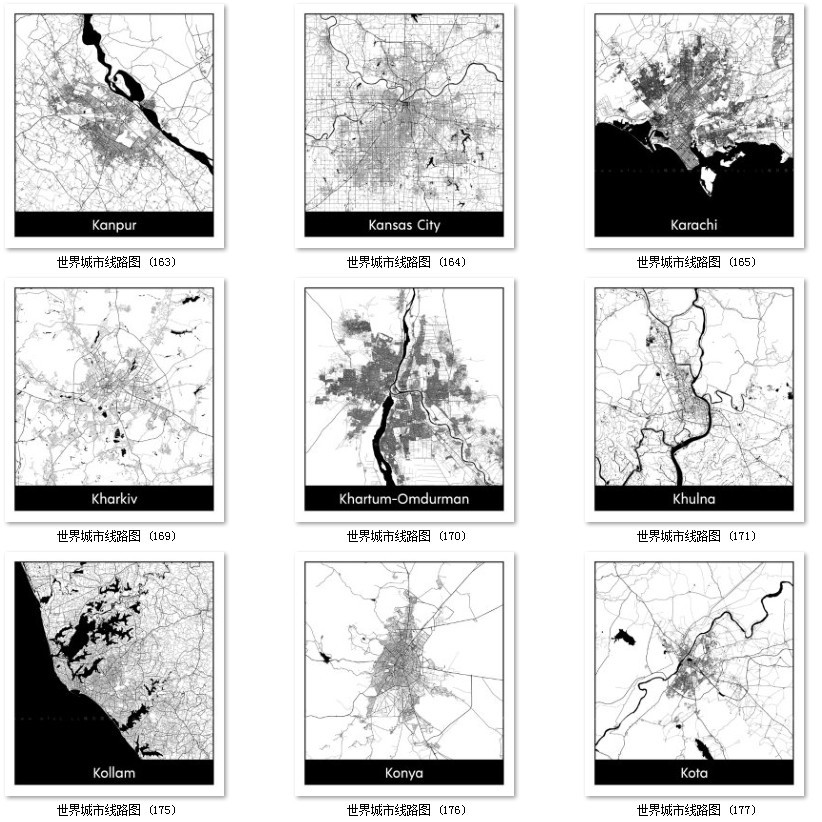 世界城市地图道路线路图PS矢量图黑白简约装饰画画芯高清素材图库 第37张