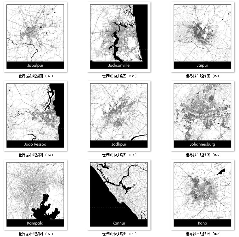 世界城市地图道路线路图PS矢量图黑白简约装饰画画芯高清素材图库 第38张