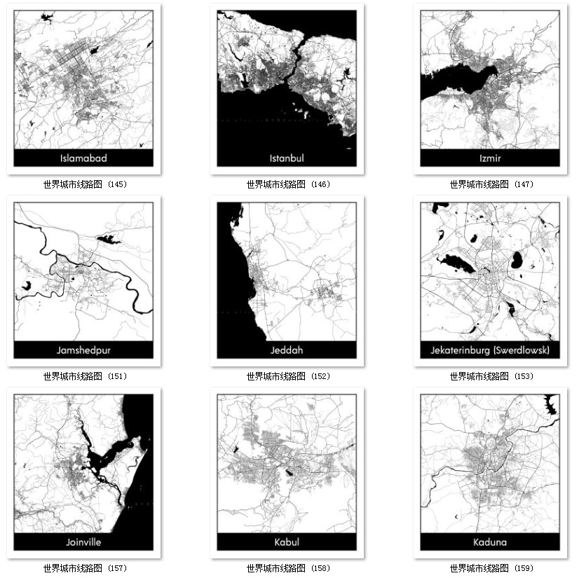 世界城市地图道路线路图PS矢量图黑白简约装饰画画芯高清素材图库 第39张