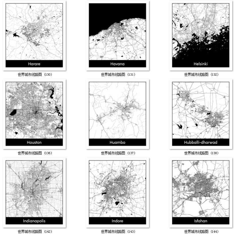 世界城市地图道路线路图PS矢量图黑白简约装饰画画芯高清素材图库 第40张