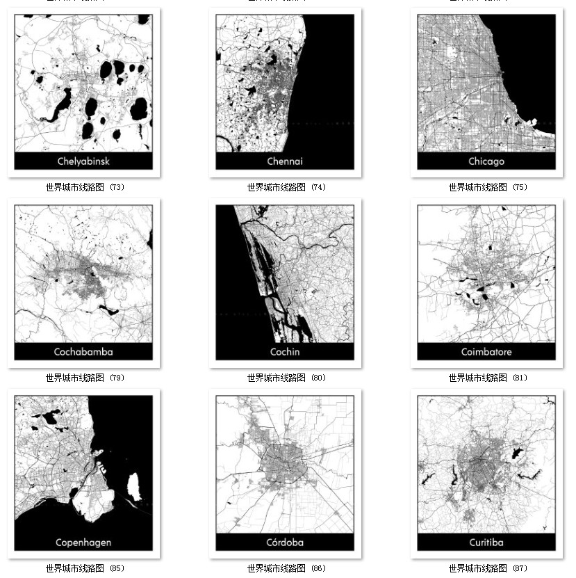 世界城市地图道路线路图PS矢量图黑白简约装饰画画芯高清素材图库 第47张