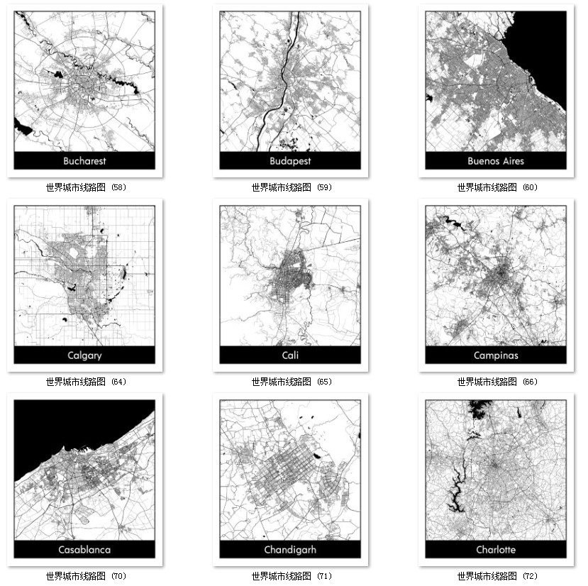 世界城市地图道路线路图PS矢量图黑白简约装饰画画芯高清素材图库 第48张