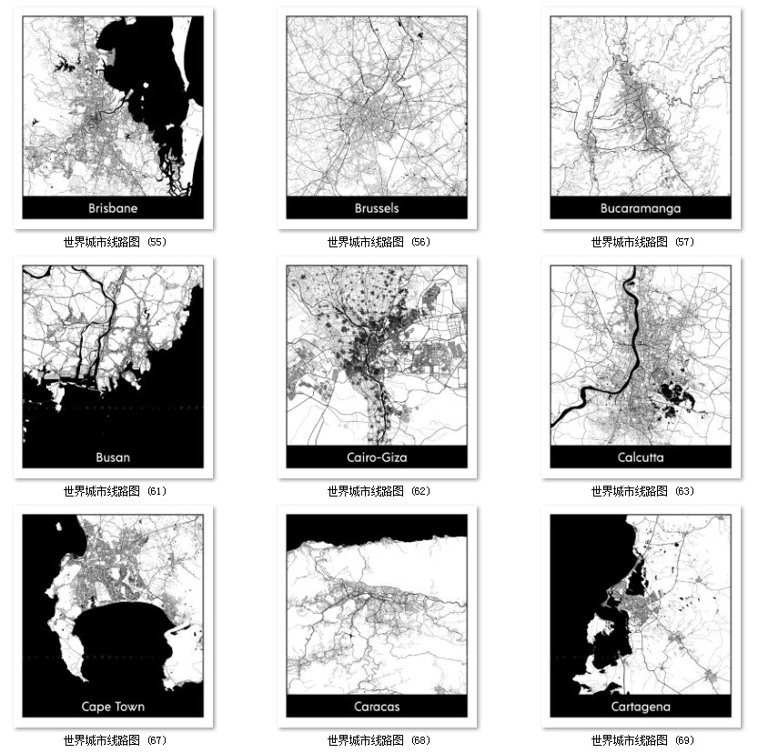 世界城市地图道路线路图PS矢量图黑白简约装饰画画芯高清素材图库 第49张