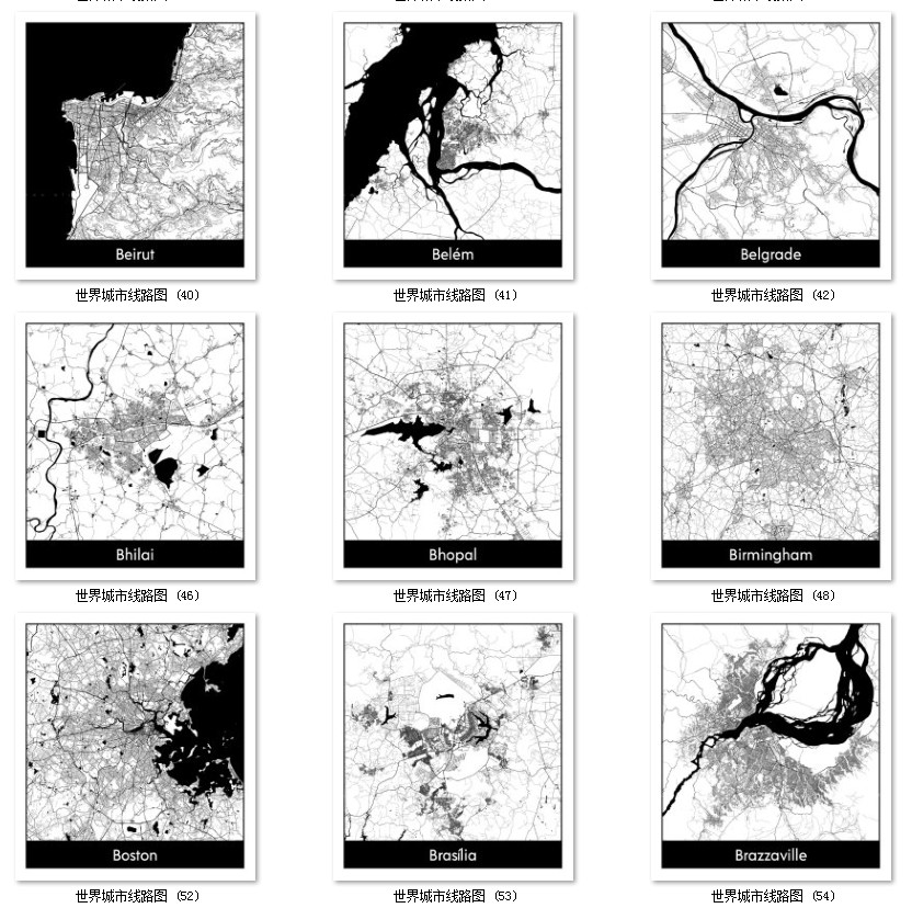 世界城市地图道路线路图PS矢量图黑白简约装饰画画芯高清素材图库 第50张