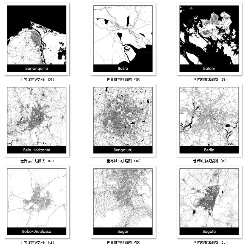 世界城市地图道路线路图PS矢量图黑白简约装饰画画芯高清素材图库 第51张