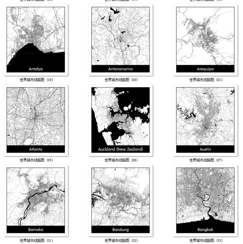 世界城市地图道路线路图PS矢量图黑白简约装饰画画芯高清素材图库 第52张