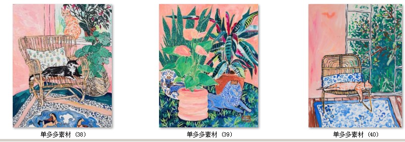 简约北欧风ins花朵清新复古文艺抽象组合装饰画画芯高清素材图库 第36张