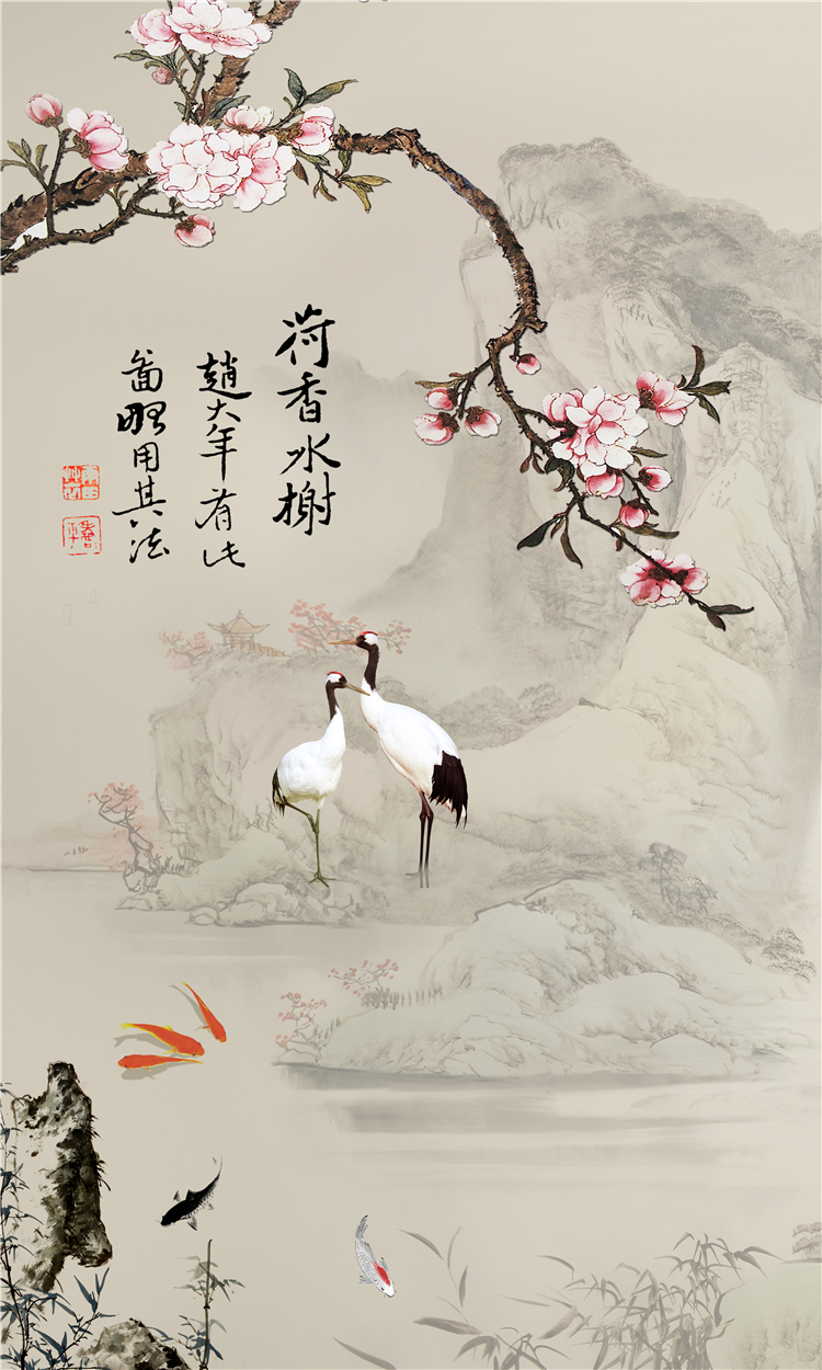 新中式工笔画水墨禅意中国风花鸟玄关客厅装饰画画芯高清素材图库 第4张