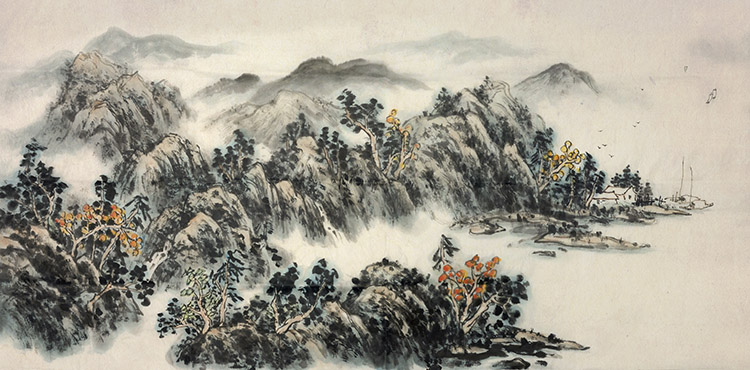 现代新中式大气山水笔墨国画国风客厅玄关装饰画画芯高清素材图库 第12张