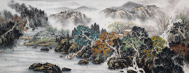 现代新中式大气山水笔墨国画国风客厅玄关装饰画画芯高清素材图库 第19张