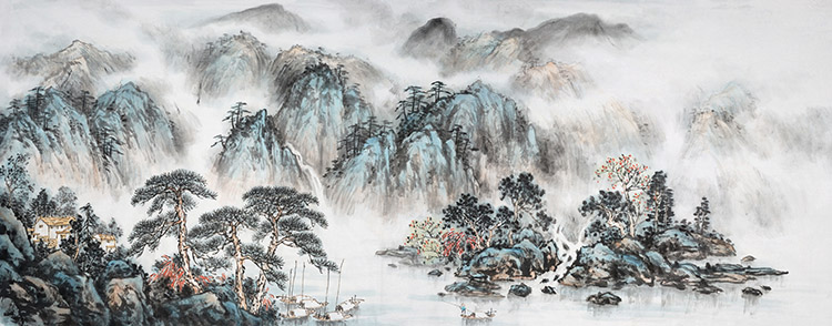 现代新中式大气山水笔墨国画国风客厅玄关装饰画画芯高清素材图库 第20张