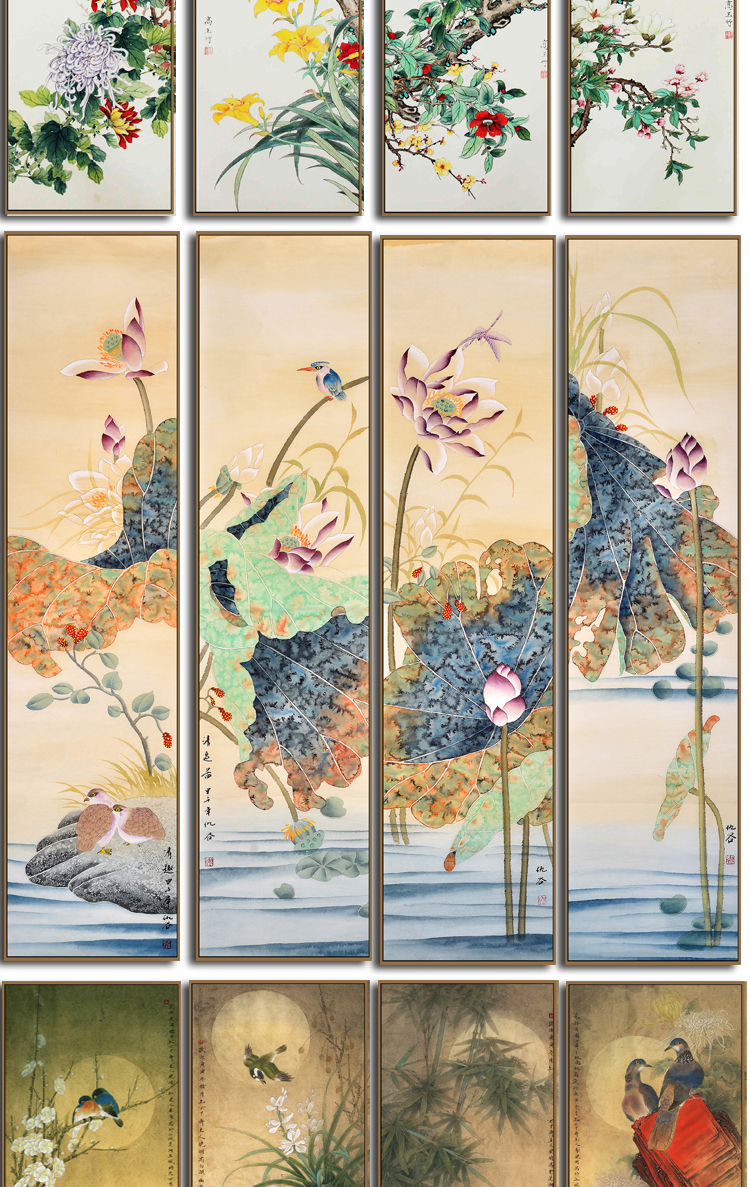 新中式国画工笔花鸟梅兰竹菊四条屏客厅茶室装饰画画芯高清素材图 第4张